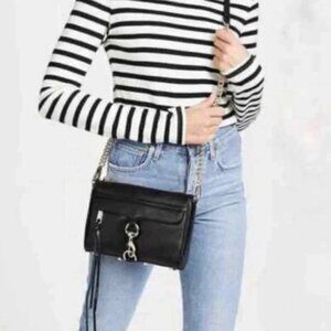 Rebecca Minkoff Mini Mac Crossbody Black Leather Gold Hardware Chain Strap